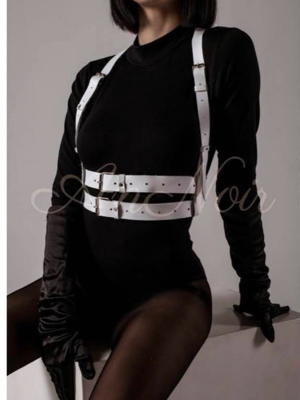 White Leather Harness Belt. Hand crafted. Kink, BDSM, Goth